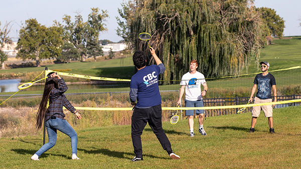 Students playing badminton